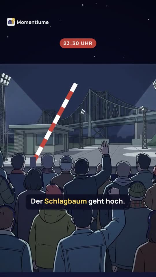 Eine Menschenmenge vor dem Grenzübergang Bornholmer Straße